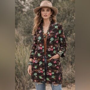 Johnny Was Chocolate Brown Floral Embroidered Blazer